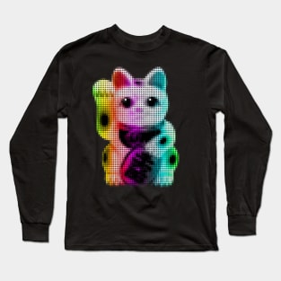 Pop Art Circles Lucky Cat - Maneki Neko Long Sleeve T-Shirt